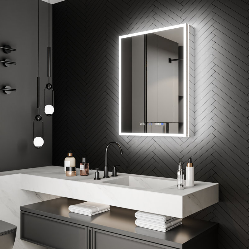 LED Recessed or Surface Frameless Medicine Cabinet with Mirror and Defogger, Magnifying Mirror, Adjustable Shelves, USB & Outlet