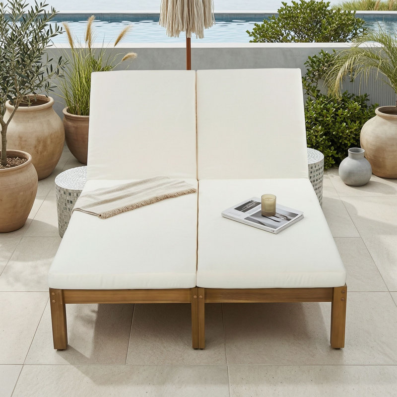 Chaise longue double en bois avec dossier ajustable, Natural