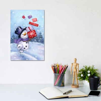 Snowman with Presents IV 1 Piece Wrapped Canvas Wall Art