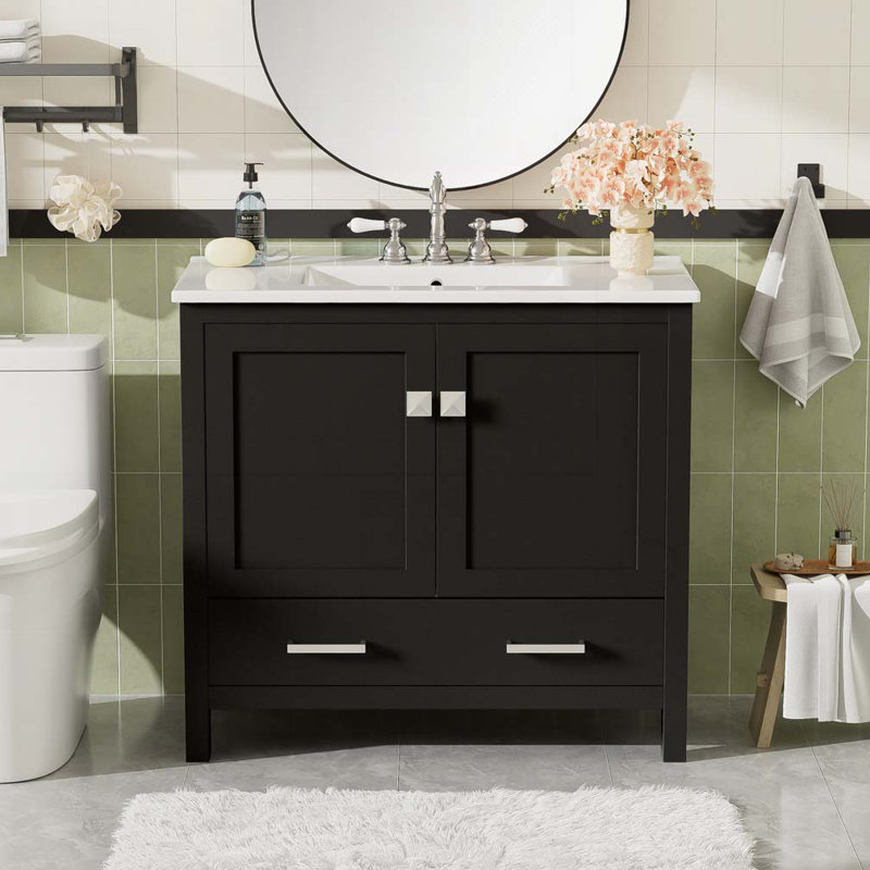 Meuble-lavabo 36 po avec lavabo en céramique, Noir