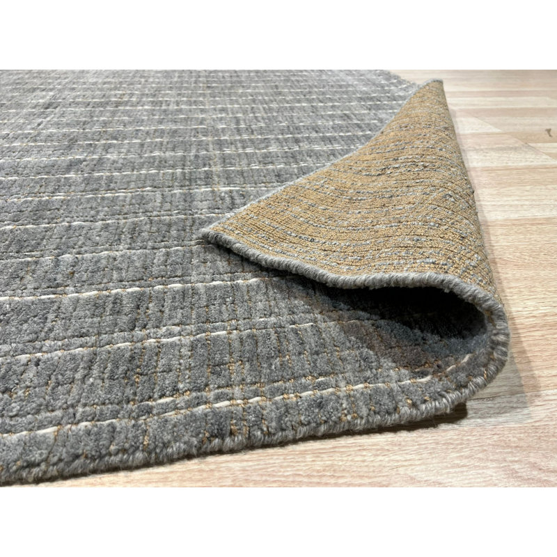 Tapis contemporain gris en laine noué à la main Contemporary, Rectangle de 10 pi x 14 pi