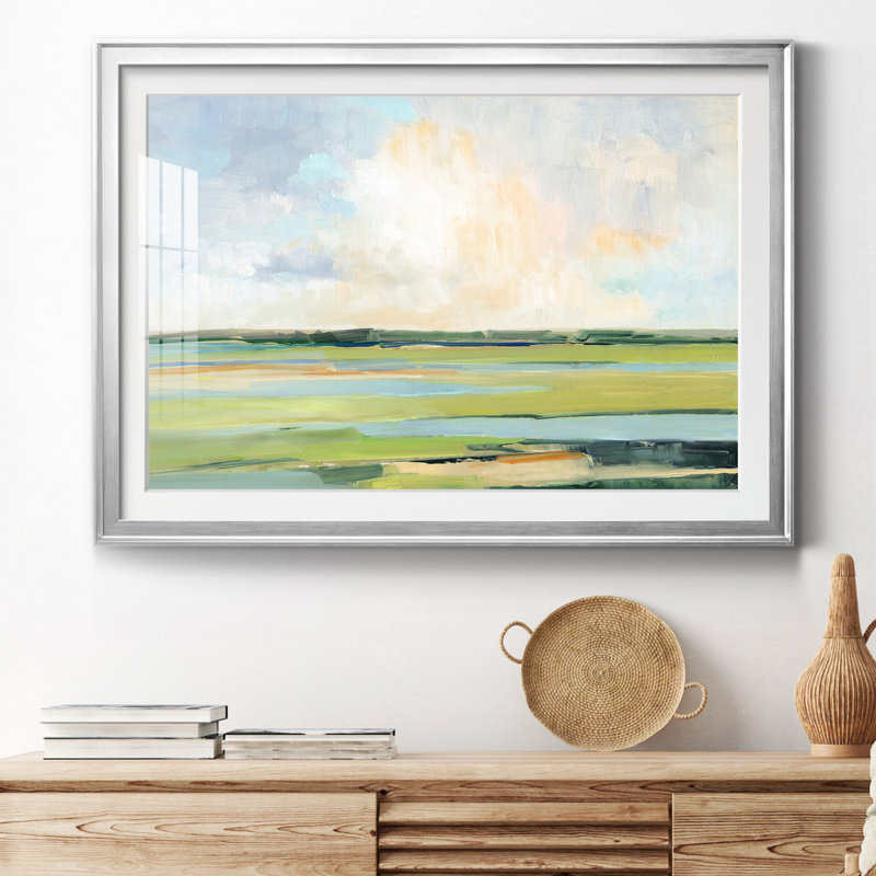 Pastel Horizon I - peinture encadrée, Impression encadrée avec passe-partout, H 30,5 po x l 42,5 po, Argent argent