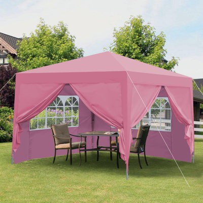 Outdoor 10X 10Ft Pop Up Gazebo Canopy Tent Removable Sidewall With Zipper,2Pcs Sidewall With Windows,With 4Pcs Weight Sand Bag,With Carry Bag-Pink