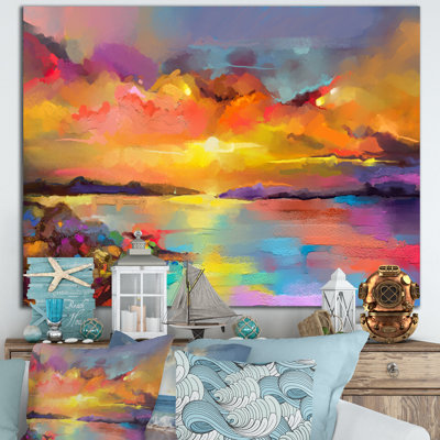 Landscape Sunset Colourful Reflections Canvas Painting - Sunset Reflections I