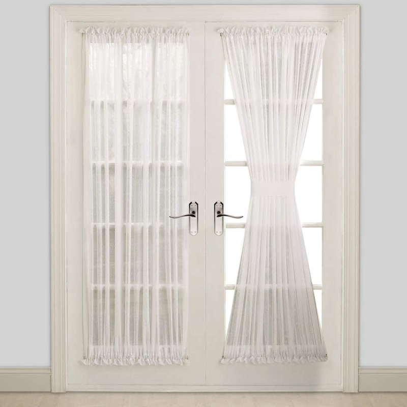 Panneaux de rideaux transparents à portes françaises Cardwell en couleurs beige, noir et blanc et 3 tailles, Blanc