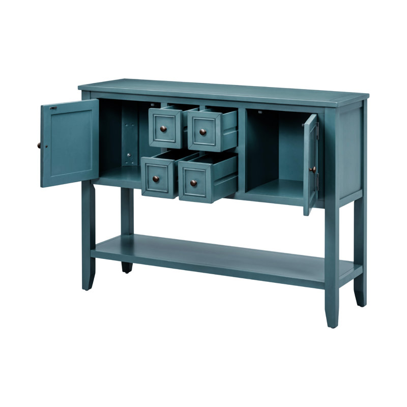 Cambridge Series  Ample Storage Vintage Console Table With Four Small Drawers And Bottom Shelf For Living Rooms, Dark Blue