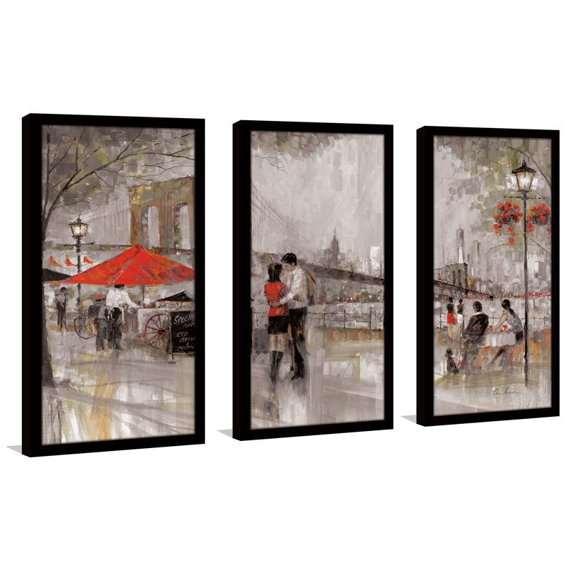 Impression de peinture à l’acrylique à multiples images encadrée New York Romance, H 25,5 po x l 40,5 po x P 1 po
