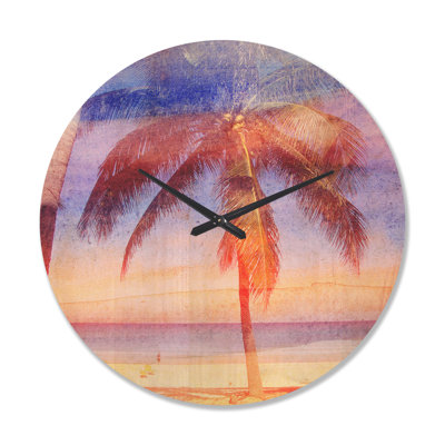 Horloge murale rétro en bois bleu clair rétro Palms