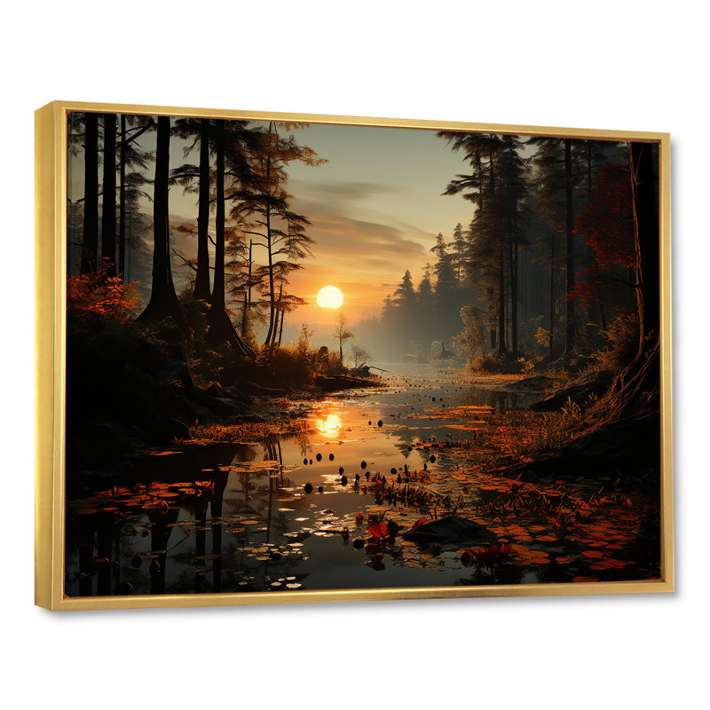 Mystic Vistas Autumn Forest - Art mural forêt, H 24 po x l 32 po x P 1 po, Cadre flottant doré