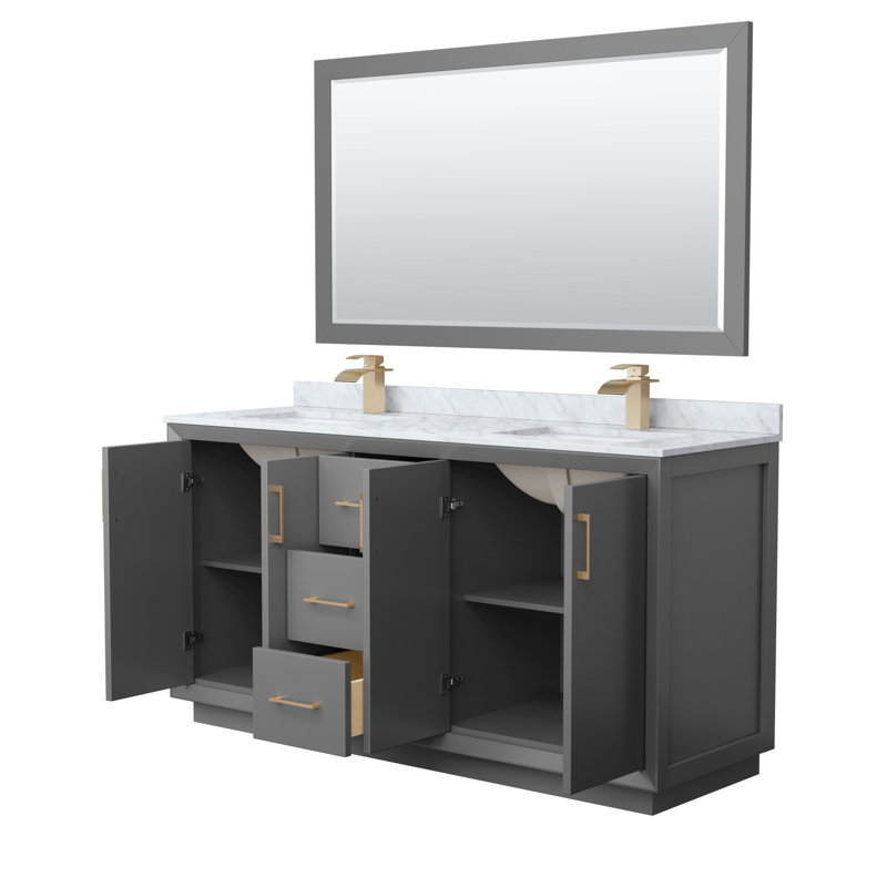 Strada 66 in. Double Vanity with Mirror, Dark Gray, Brown