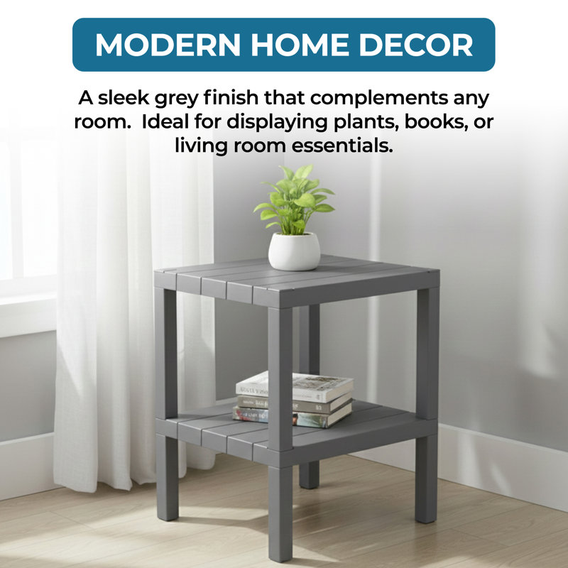 Plastic Modular Shelf Unit 2 Tiers, Grey, 17.71" H x 12.99" W x 15.15" D