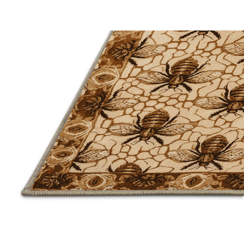 Tapis brun français lavable à la machine, Rond 3 pi
