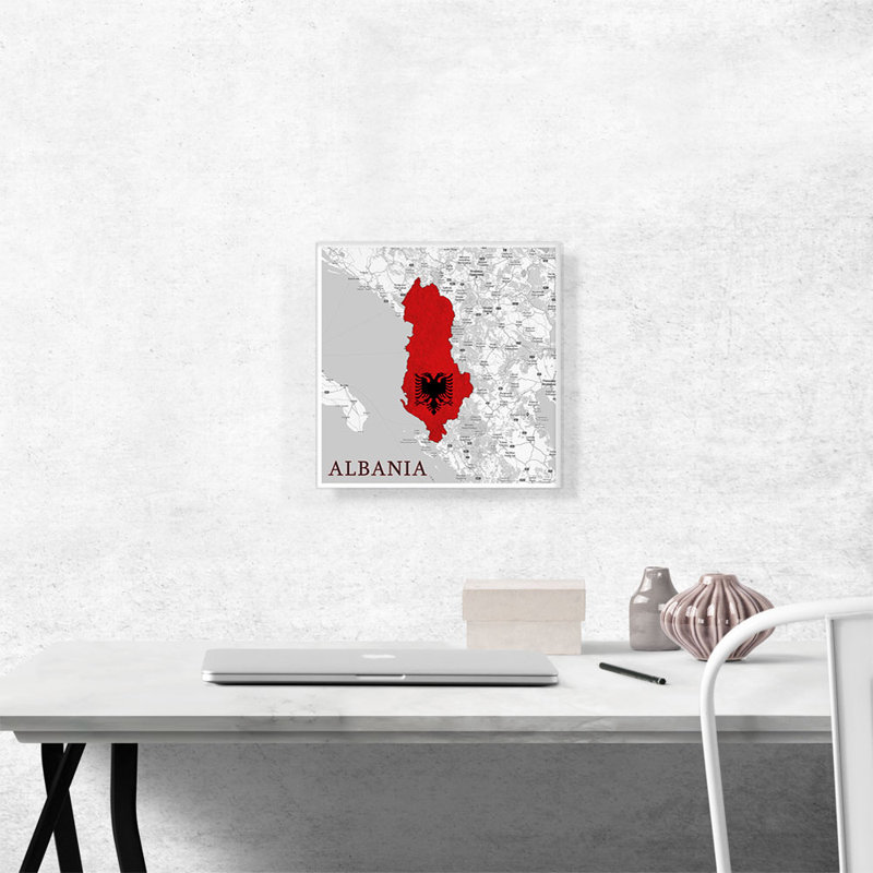 Albanie, pays des balkans sur la carte du monde, impression sur toile tendue, H 12 po x l 12 po x P 1,5 po