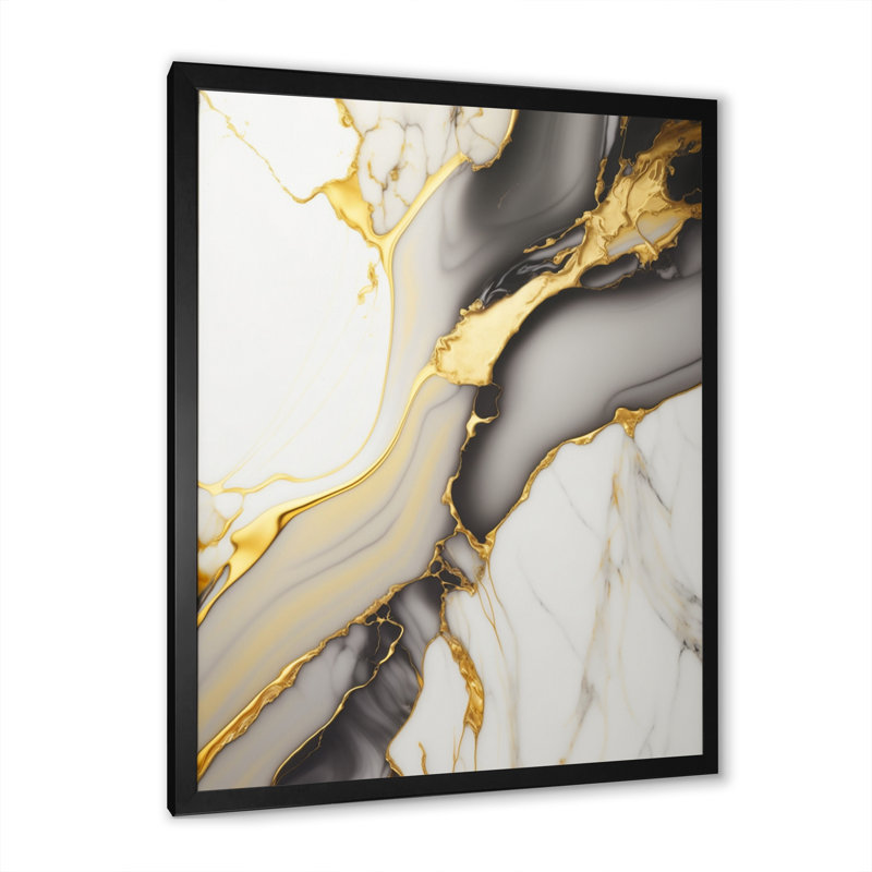 Géode abstraite marbre blanc et or II - art mural abstrait en marbre, H 20 po x l 12 po, Toile avec cadre photo, Black