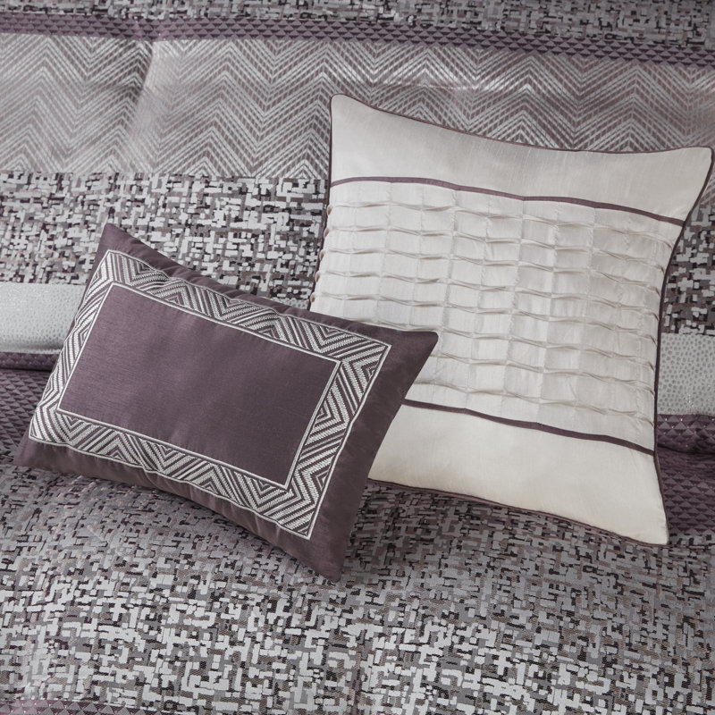 Rhapsody 7 Piece Jacquard Comforter Set, Cal. King Comforter + 6 Additional Pieces, Purple