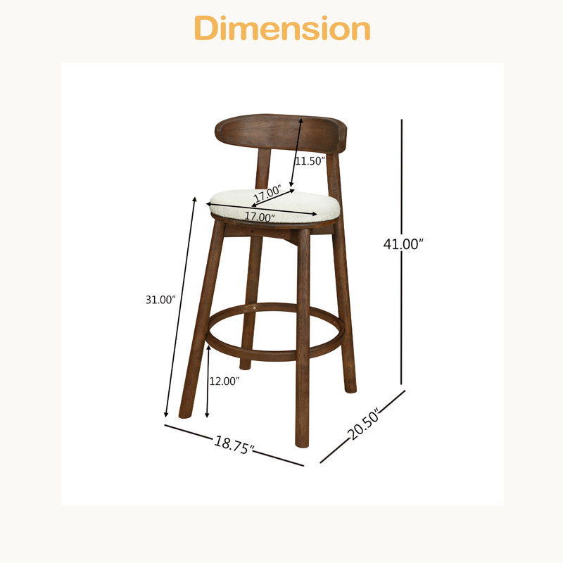 Tabourets de bar ronds à coussins, Noyer
