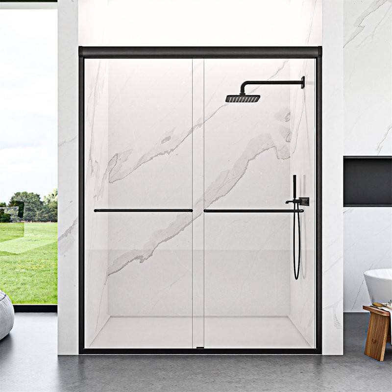 Semi-Frameless Double Sliding Shower Door, Matte Black