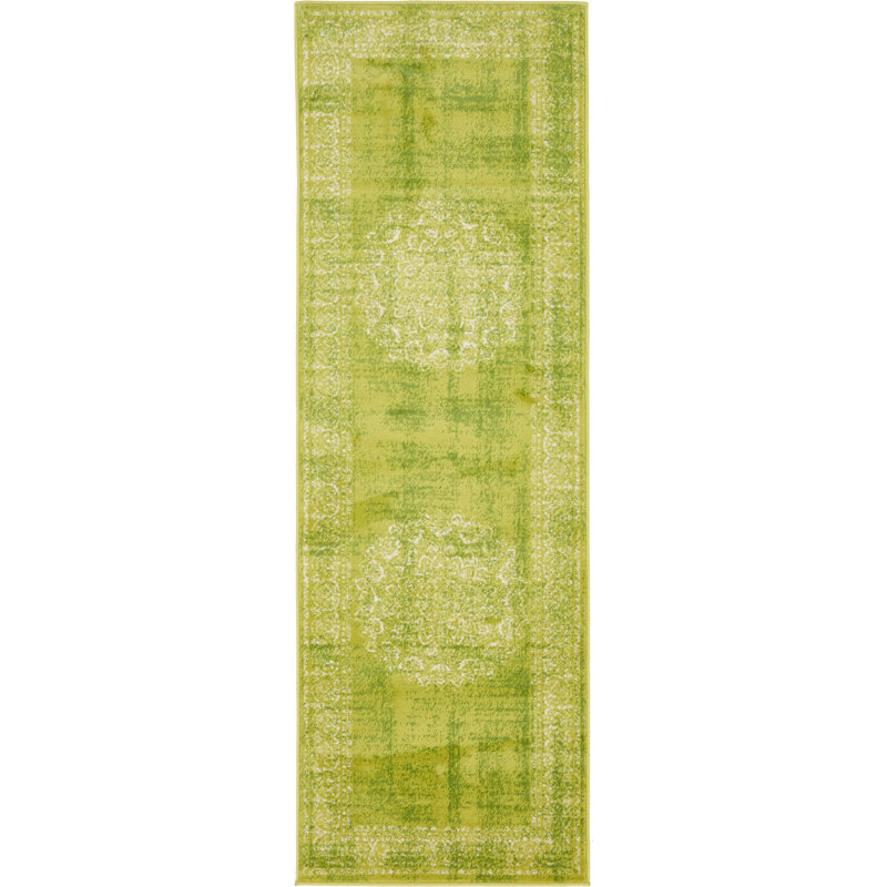 Tapis oriental beige / vert Yareli, Tapis de couloir 2 pi x 6 pi