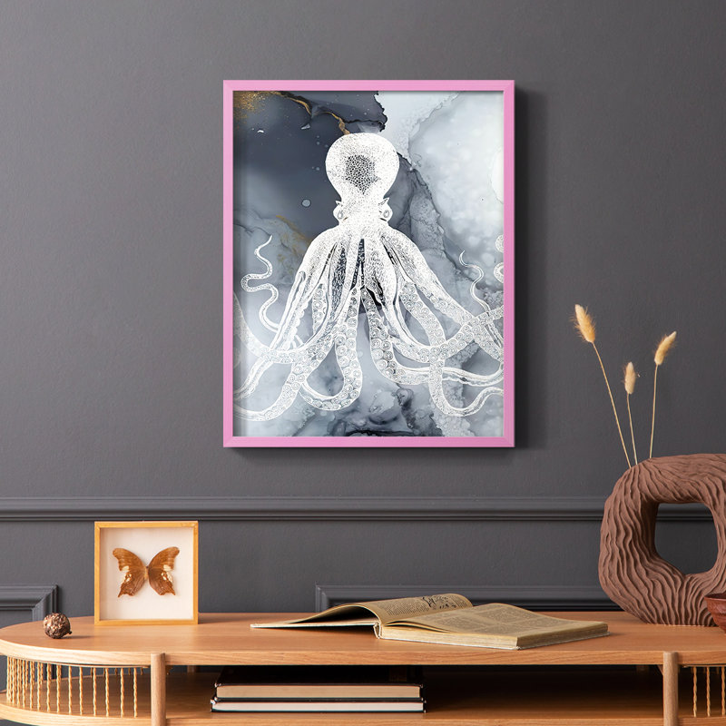 «Octopus Ink I», reproduction encadrée - bois massif, Noir, H 28 po x l 22 po
