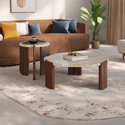 Simple cave stone solid wood coffee table