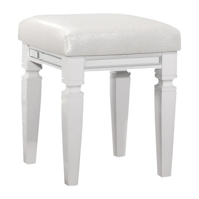 Tabouret de meuble-lavabo moderne en similicuir blanc avec finition métallique pour festivité de chambre à coucher, 15,6 po x 15,6 po x H 19,5 po, support de poids de 250 lb, revêtement et finition à base de bois, plaisir, 15,6 po de largeur