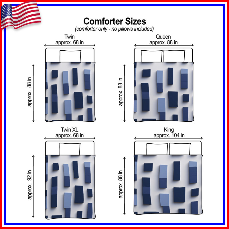 Blue Rectangular Blocks Comforter, Twin Extra Long