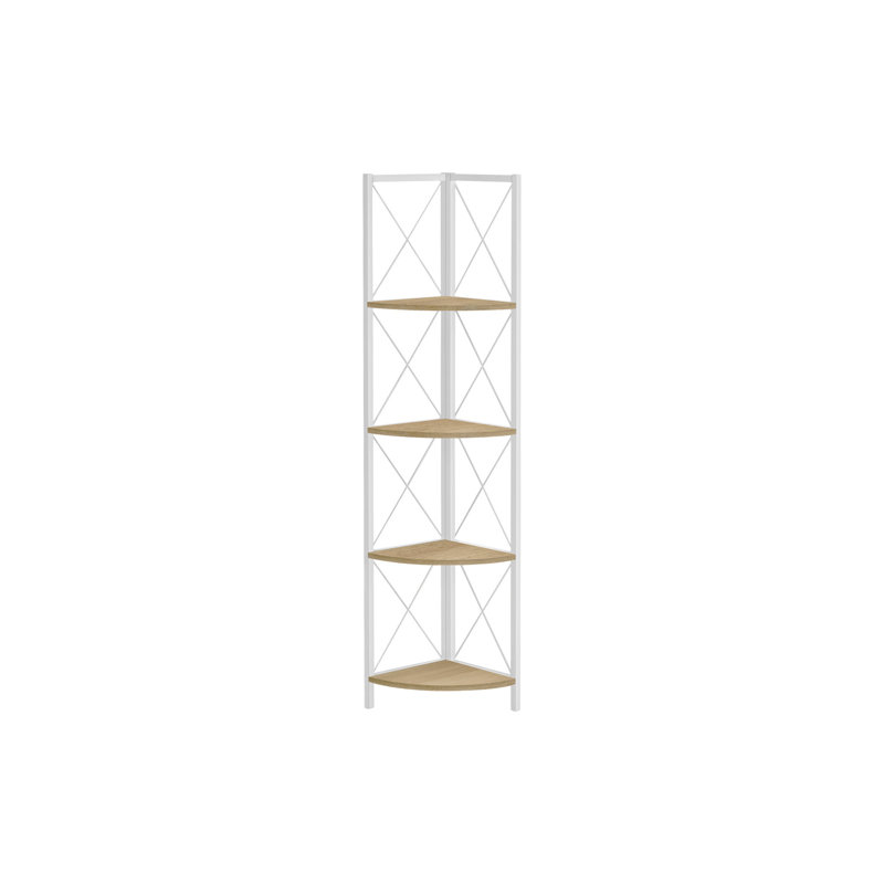 Bibliothèque, bibliothèque, étagère, d'angle, 4 niveaux, H 60 po, bureau, chambre à coucher, métal stratifié naturel, contemporain, moderne
