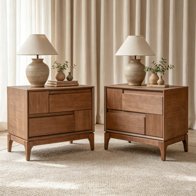 Jynora Modern Mid-Century Asymmetric Geometric Wood Nightstand with Drawers, Tapered Legs for Bedroom & Living Room