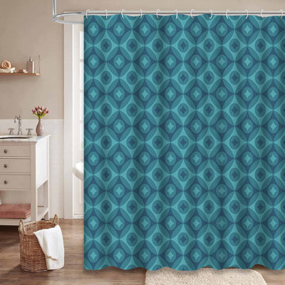 Rideau de douche carré bleu marine à motif géométrique sans couture avec 12 crochets