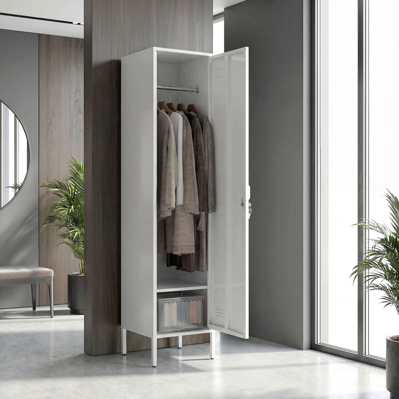 Metal Locker Cabinet with Hanging Rod, Lock and Key, 40x40x179cm