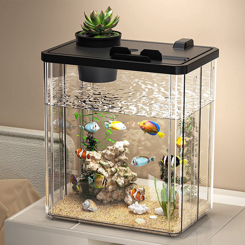 Ensemble d'aquarium d'aquarium, mini aquarium rectangulaire de bureau avec pompe, H 10,43 po x l 8,86 po x P 5,91 po