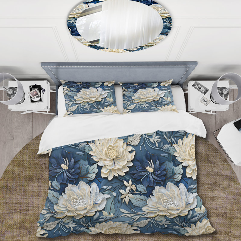 Ensemble de housse de couette blanc et bleu, Housse de couette pour très grand lit et 2 très