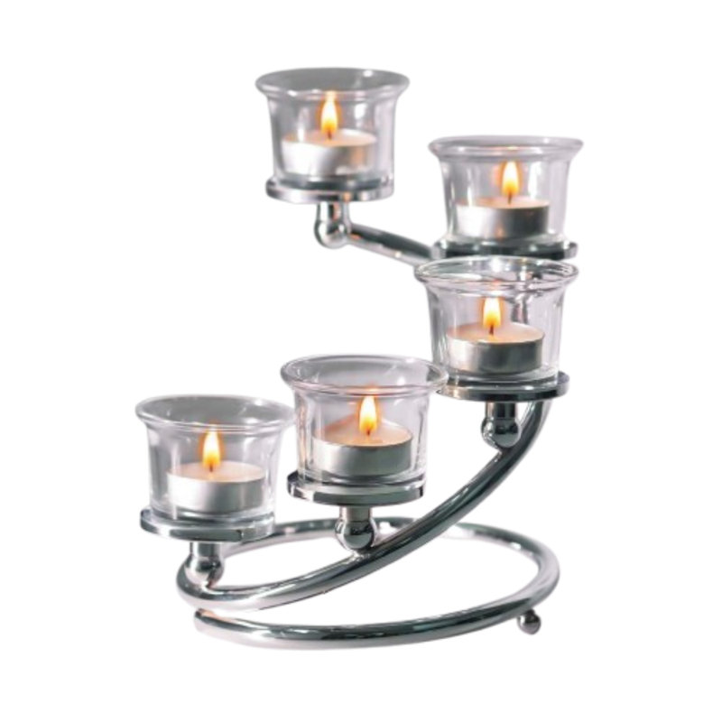1pc Silver Metal 5-cup Tea Light Candle Holder