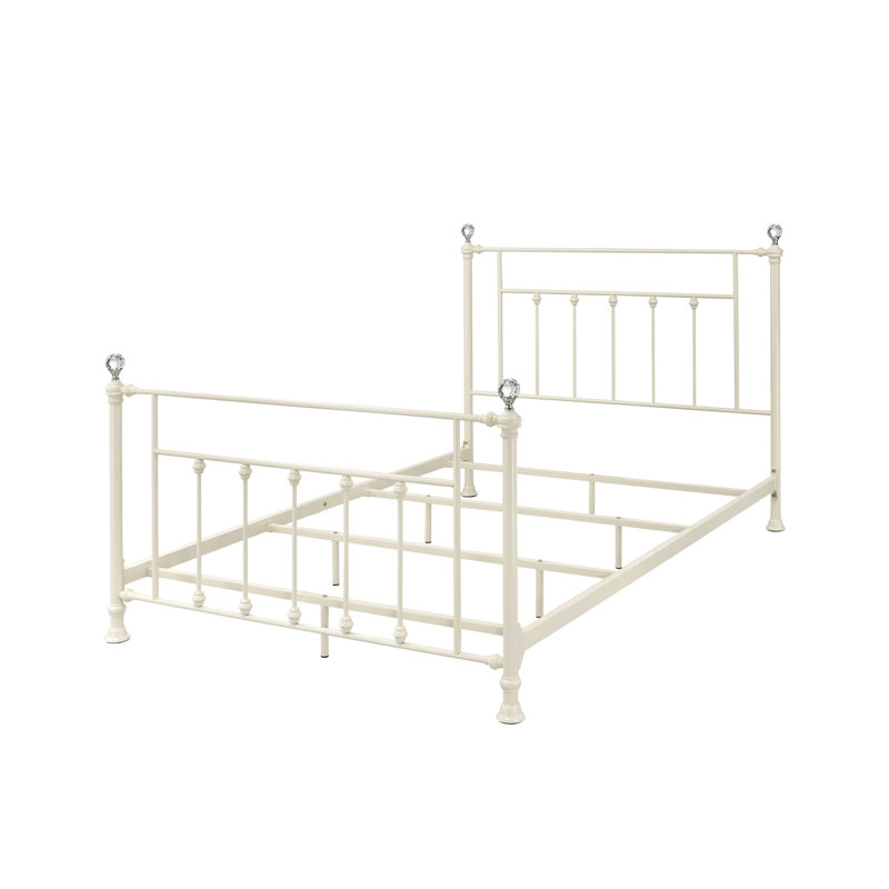 Élégant lit blanc en métal, 4 lattes pour un soutien accru, capacité de 330 lb en forme de broche pleine longueur intemporelle, pouvant accueillir un sommier, hauteur du colis de 5 po