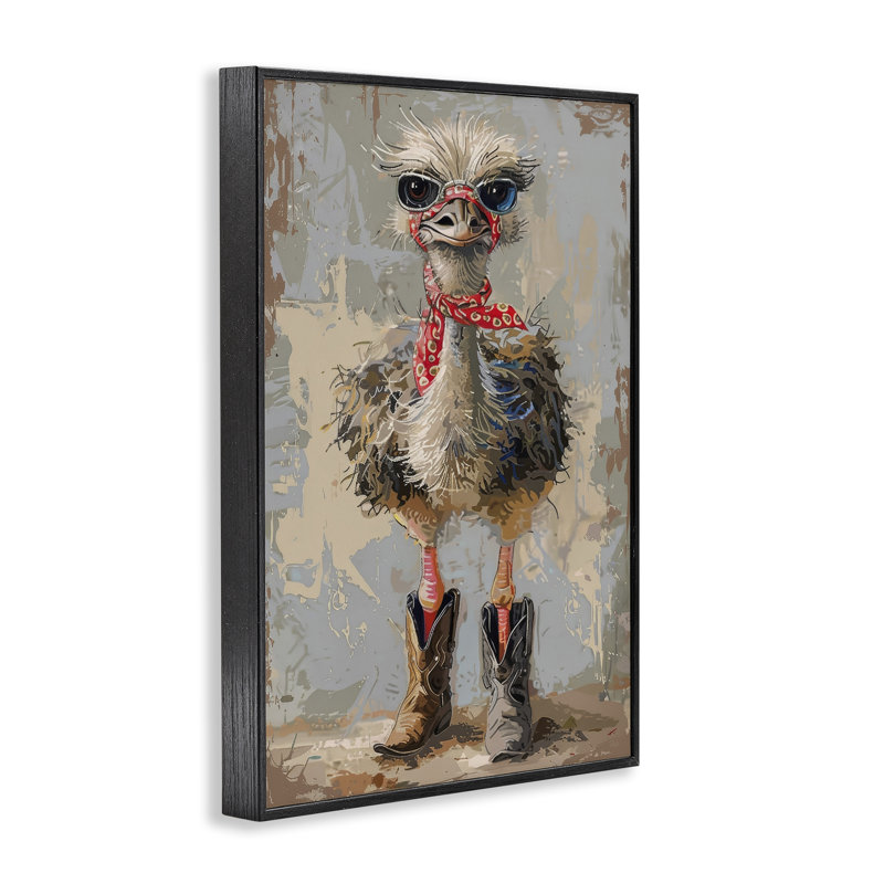 Autruche et bottes de cowboy, estampe numérique par Petals Prints Design, H 18 po x l 12 po, Noir