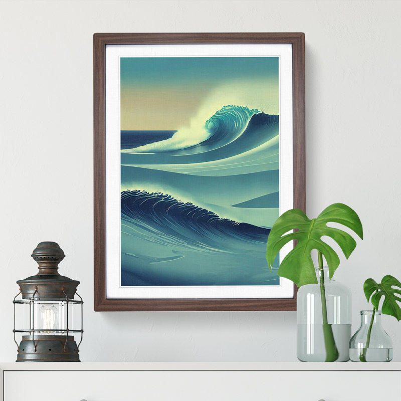 Ocean Wave No.2 - Single Picture Frame Print, 34cm H x 25cm W x 2cm D, Walnut
