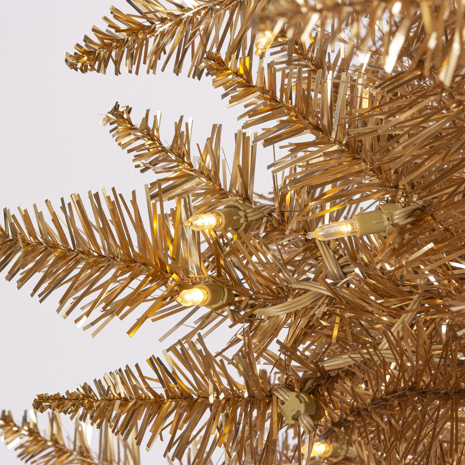 Sleek Gold Slim Christmas Tree With Warm White LED Lights, 5'