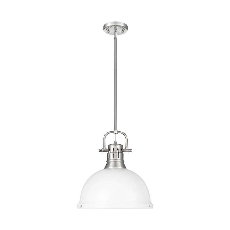 Luminaire suspendu 1 lumière avec tige Bryceton, Étain, Blanc mat