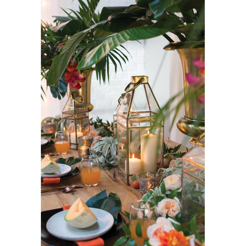 Lanterne de table en verre 13 po, H 18 po x l 6,5 po x P 6,5 po