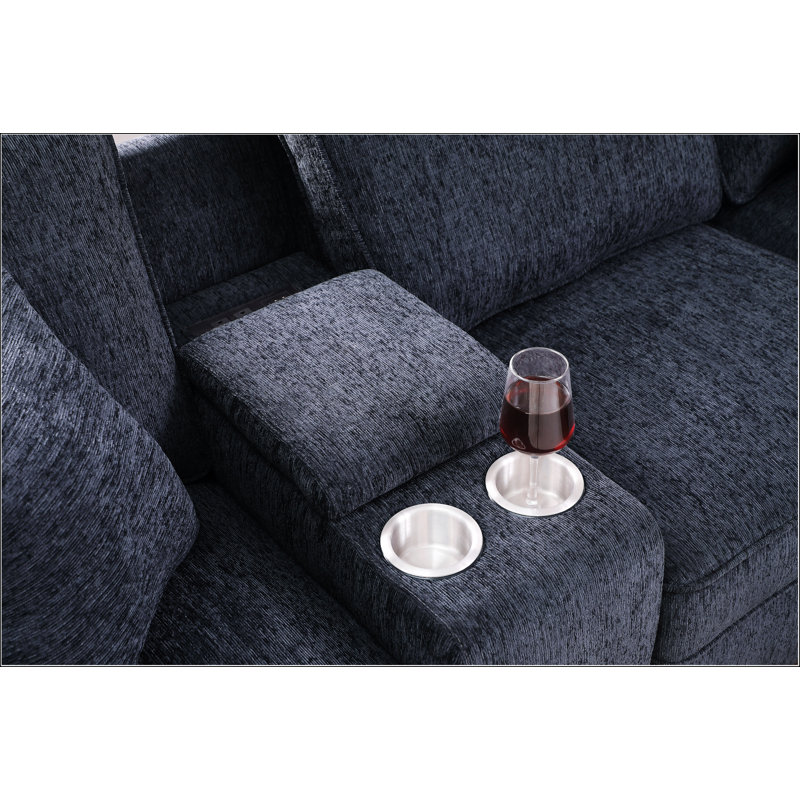 Canapé modulaire avec repose-pieds, H 35 po x l 99,25 po x P 136,25 po, Chenille noir