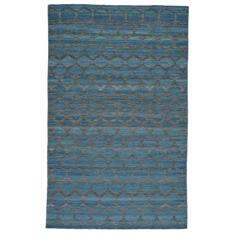 Tapis tissé à la main en laine bleuet Hallock, Rectangle 9' x 12'