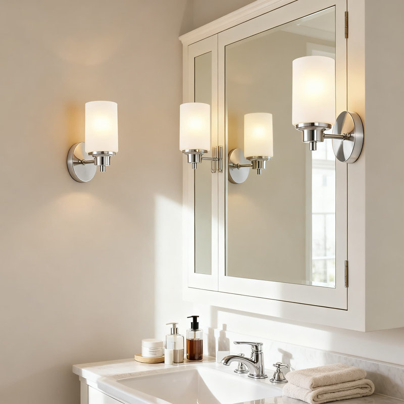 2-Pack Modern Wall Sconce Light Fixtures With Frosted Glass Shades, Brushed Nickel Vanity Lighting For Bathroom Mirror, Bedroom, Living Room, Kitchen And Hallway