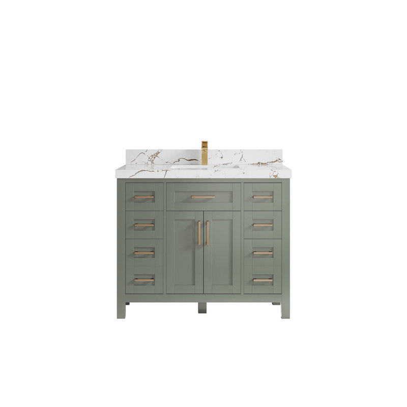 Cambridge 42 In. W X 22 In. D Single Sink Bathroom Vanity In Evergreen With 2 In. Quartz, Viola Brown