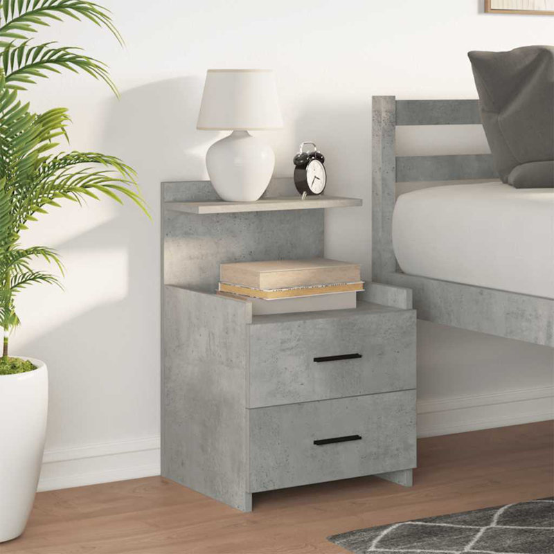 Bedside Cabinet With 2 Drawers 40X36.5X62 Cm, 1, Concrete Grey