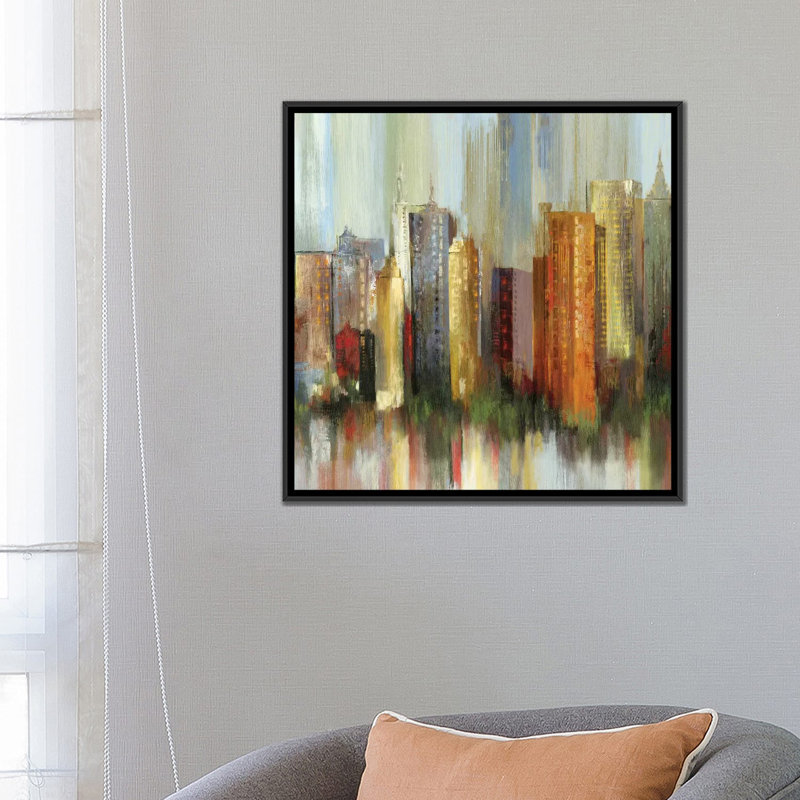 « metropolis ii, square », impression sur toile, H 18 po x l 18 po x P 1,5 po, Pas de tapis, Toile avec cadre noir
