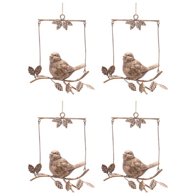 Ornement suspendu oiseau sur une branche (ensemble de 4)