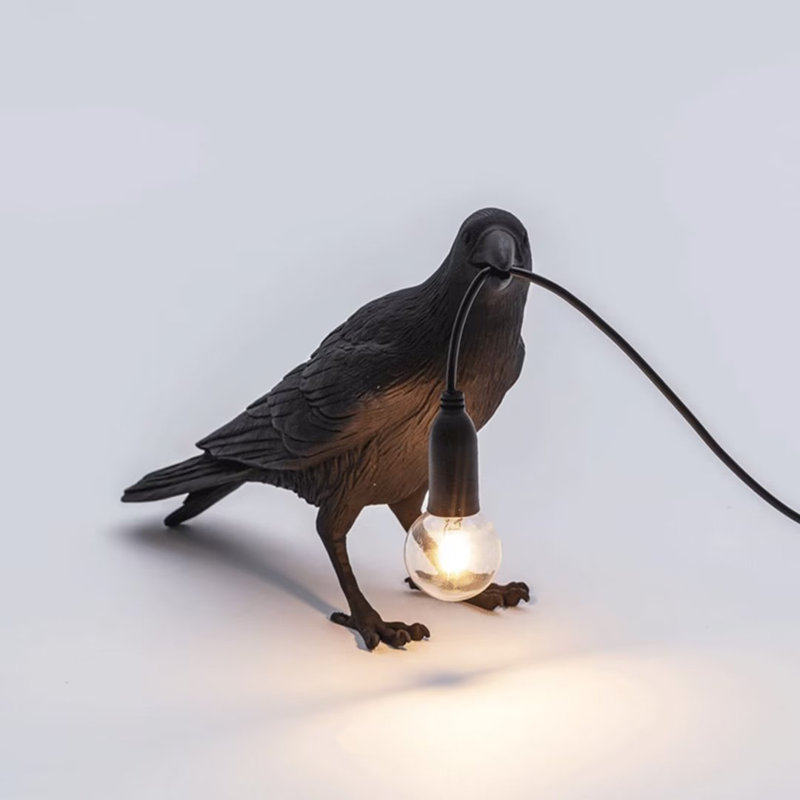 Resin Crow Table Lamp Lights Birds Desk Lamp with Bulb for Bedroom Living Room, Black