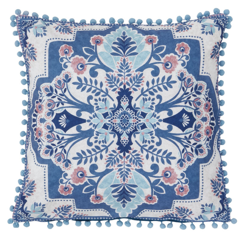 Boho Patchwork Cushion with Pom Pom