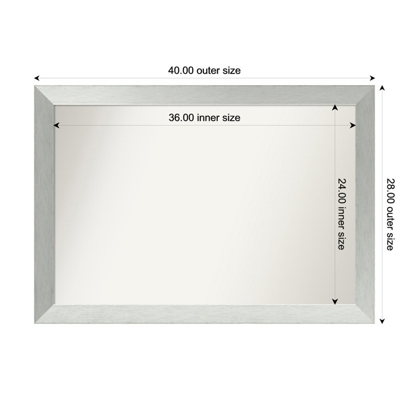 Miroir de salle de bain mural en argent brossé sans cadre, Rectangle, 28 po x 40 po
