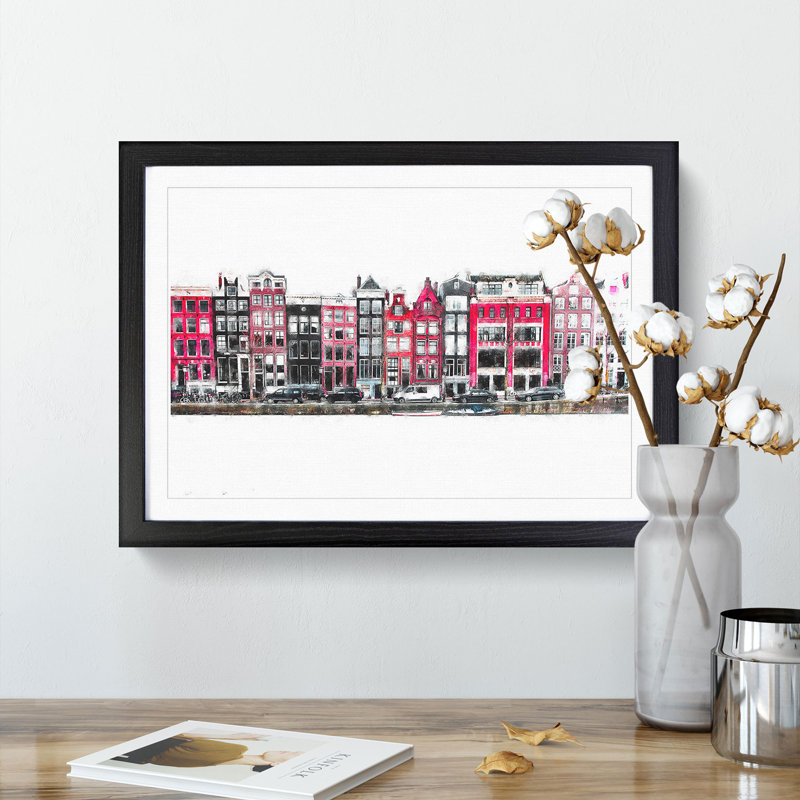 Wintertime in Amsterdam Netherlands - Picture Frame Painting Print, 62cm H x 87cm W x 2cm D, Black Framed